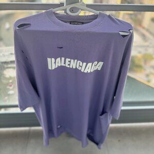 Balenciaga Purple Distressed T-Shirt Oversized